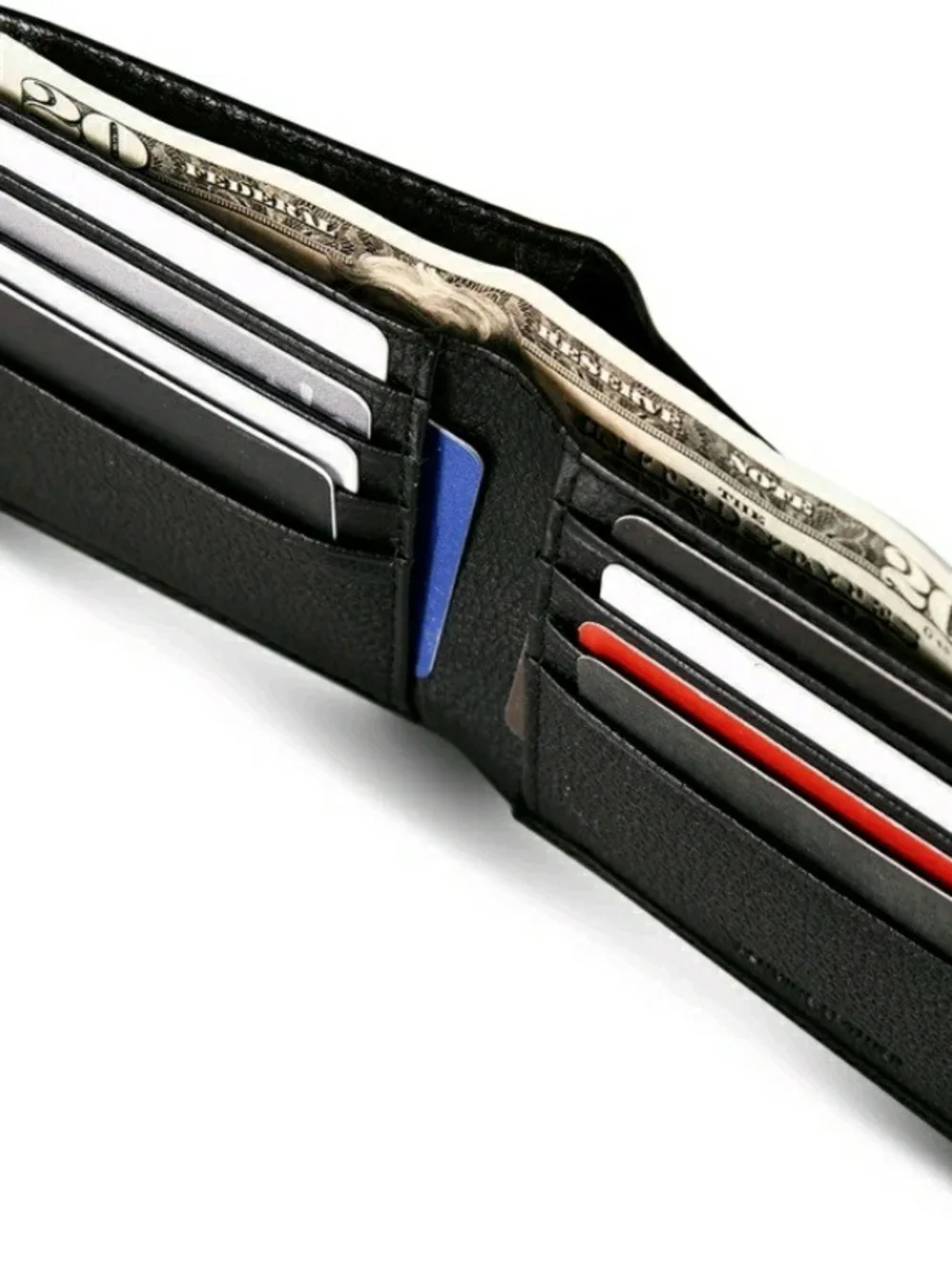 New In Package Black Leather Bifold Wallet With Green Card Holder Insert